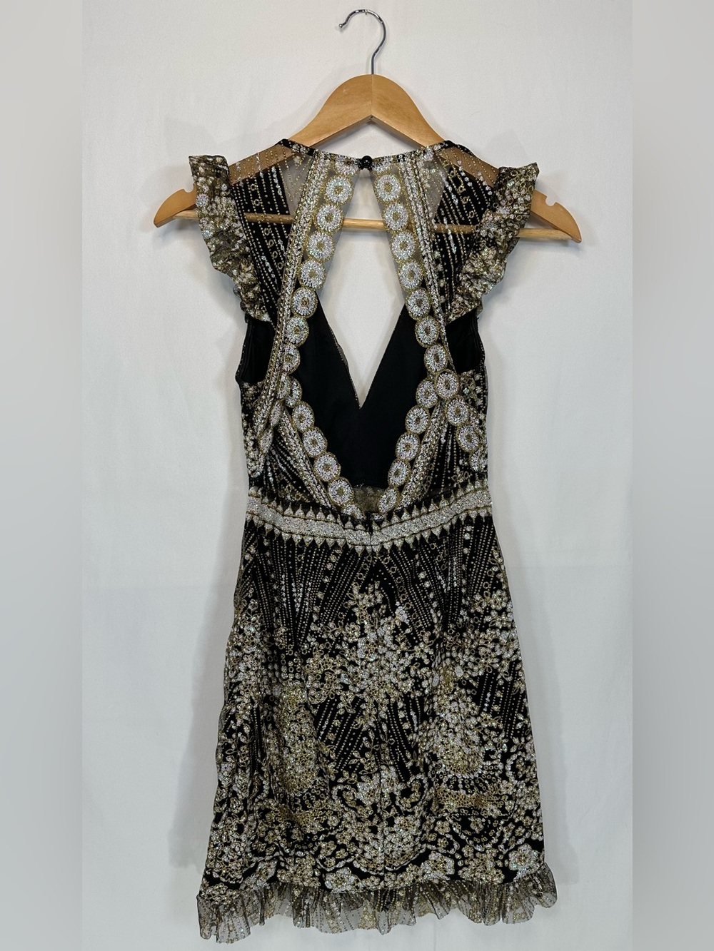 Hello Molly Match Me Black Gold Sequin Mini Cocktail Party Dress XS Festival NWT - Picture 4 of 9
